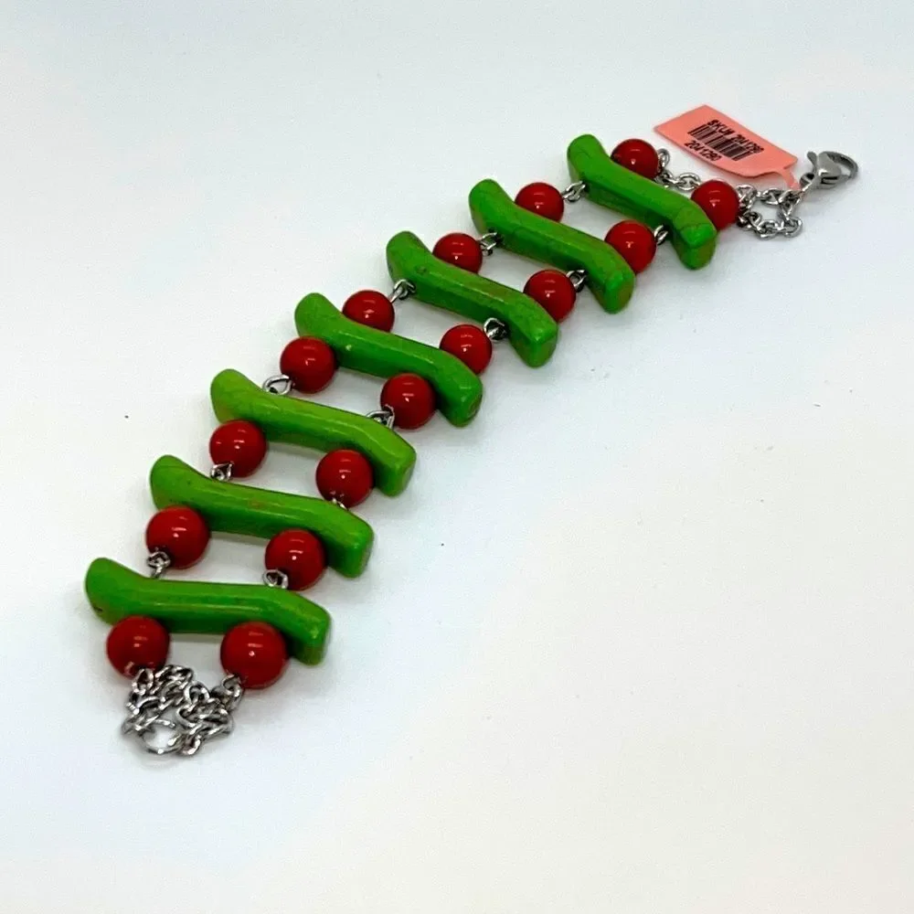 Beautiful Red And Green Beaded Christmas Inspired Bracelet